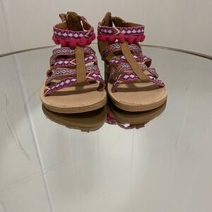 Rampage Little Girls Size 9 Pink & Purple Boho Summer Zip Up Flat Sandals